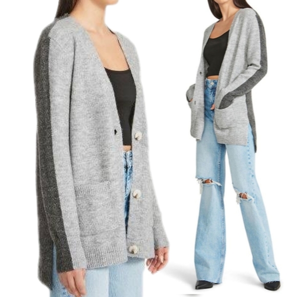 BB Dakota Sweaters - BB Dakota Colorblock Womens Study Date Cardigan Heather Grey Combo NWT Sz M
